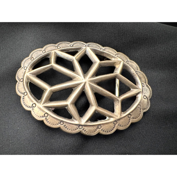 Native American Sand Cast Solid Sterling Silver Belt Buckle Signed 48 gr Cut Out - Picture 4 of 7